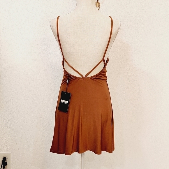 MISSGUIDED Tie Back Slip On Cami Copper Dress Size 4 - Picture 5 of 10